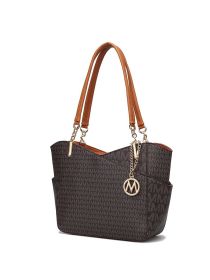 MKF Collection Jules M Logo Printed Vegan Leather Women Tote Bag by Mia k (Color: Brown, Material: Vegan Leather)