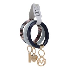 MKF Collection Jasmine Vegan Leather Women Bangle Wristlet Keychain set by Mia K (Color: Lt Blue-Navy-Mauve, Material: Vegan Leather)