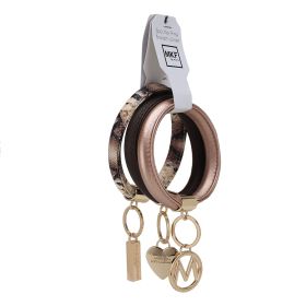 MKF Collection Jasmine Vegan Leather Women Bangle Wristlet Keychain set by Mia K (Color: Coffee-Gold-Beige, Material: Vegan Leather)