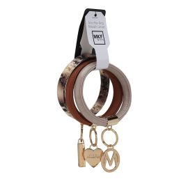 MKF Collection Jasmine Vegan Leather Women Bangle Wristlet Keychain set by Mia K (Color: Cognac-Taupe-Beige, Material: Vegan Leather)