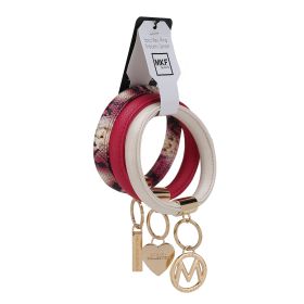 MKF Collection Jasmine Vegan Leather Women Bangle Wristlet Keychain set by Mia K (Color: Fuschia-Ivory-Beige, Material: Vegan Leather)
