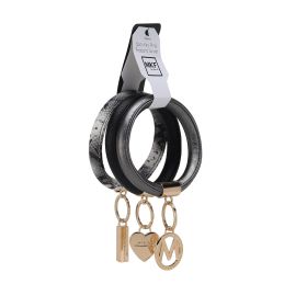 MKF Collection Jasmine Vegan Leather Women Bangle Wristlet Keychain set by Mia K (Color: Black-Pewter-Black, Material: Vegan Leather)