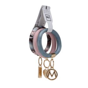 MKF Collection Jasmine Vegan Leather Women Bangle Wristlet Keychain set by Mia K (Color: Pink-Denim-Mauve, Material: Vegan Leather)