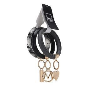 MKF Collection Jasmine Vegan Leather Women Bangle Wristlet Keychain set by Mia K (Color: Charcoal-Black-Black, Material: Vegan Leather)