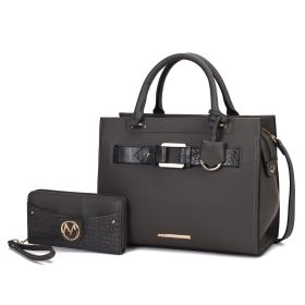 MKF Collection Virginia Vegan Leather Women Tote Bag with Wallet by Mia K (Color: Charcoal, Material: Vegan Leather)