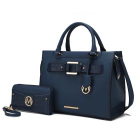 MKF Collection Virginia Vegan Leather Women Tote Bag with Wallet by Mia K (Color: Navy, Material: Vegan Leather)