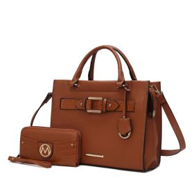 MKF Collection Virginia Vegan Leather Women Tote Bag with Wallet by Mia K (Color: Cognac, Material: Vegan Leather)