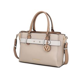 MKF Collection Jamie Satchel Handbag by Mia K (Color: Beige, Material: Vegan Leather)