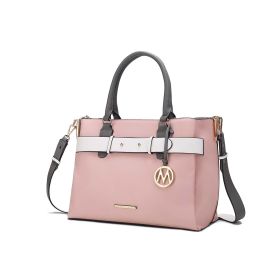 MKF Collection Jamie Satchel Handbag by Mia K (Color: Pink-Charcoal, Material: Vegan Leather)