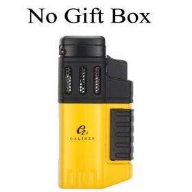 Galiner Cigar Torch Lighter Windproof Plastic Lighting Cigar Tool 4 Jet Flame Butane Gas Cigar Lighter W/ Punch Cutter (Color: Gray)
