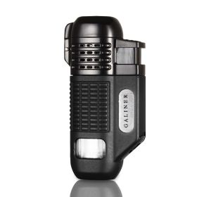 GALINER Metal Cigar Lighter Gas Butane Portable Windproof 4 Jet Torch Lighters Pocket Smoking Cigar Burner Isqueiro (Color: Gray)