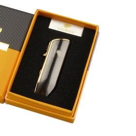 Lighter Metal 3 Jet Butane Gas Torch Smoking Lighter W/ Cigar Punch Stripe Sharp Cigar Lighter (Color: Gun With Box)