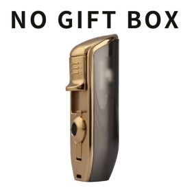 Lighter Metal 3 Jet Butane Gas Torch Smoking Lighter W/ Cigar Punch Stripe Sharp Cigar Lighter (Color: Gun No Box)