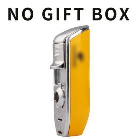 Lighter Metal 3 Jet Butane Gas Torch Smoking Lighter W/ Cigar Punch Stripe Sharp Cigar Lighter (Color: Yellow no box)