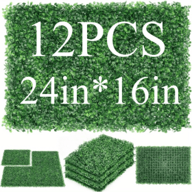 Artificial Boxwood Panel 12pcs Boxwood Hedge Wall Panels Artificial Grass Backdrop Wall 24X16 4cm Green Grass Wall (pcs: 12pcs)