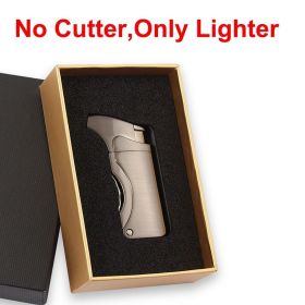 Windproof Butane Lighter Cutter Cigar Accessories Set Metal Gas Torch Lighters Stainless Steel Sharp Cigar Cutter (Color: Sky Blue)