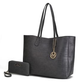 MKF Collection Sadie Oversize Tote Bag & Wallet Set by Mia K (Color: DARK GREY, Material: Vegan Leather)