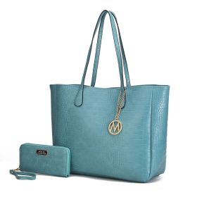 MKF Collection Sadie Oversize Tote Bag & Wallet Set by Mia K (Color: Seafoam, Material: Vegan Leather)