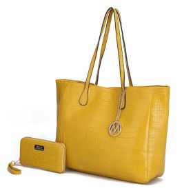 MKF Collection Sadie Oversize Tote Bag & Wallet Set by Mia K (Color: Yellow, Material: Vegan Leather)