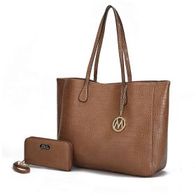 MKF Collection Sadie Oversize Tote Bag & Wallet Set by Mia K (Color: Taupe, Material: Vegan Leather)