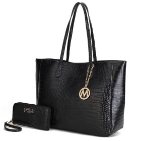 MKF Collection Sadie Oversize Tote Bag & Wallet Set by Mia K (Color: Black, Material: Vegan Leather)