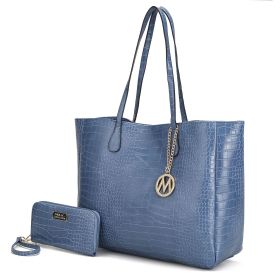MKF Collection Sadie Oversize Tote Bag & Wallet Set by Mia K (Color: Denim, Material: Vegan Leather)