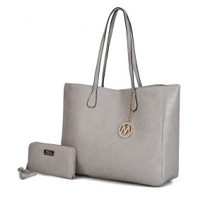 MKF Collection Sadie Oversize Tote Bag & Wallet Set by Mia K (Color: Light Grey, Material: Vegan Leather)
