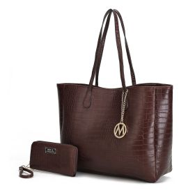 MKF Collection Sadie Oversize Tote Bag & Wallet Set by Mia K (Color: Coffee, Material: Vegan Leather)
