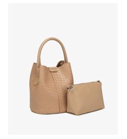 Simple niche woven pattern handbag bucket bag women's bag tide 2025 new senior sense shoulder bag crossbody bag (Color: Apricot)