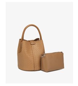Simple niche woven pattern handbag bucket bag women's bag tide 2025 new senior sense shoulder bag crossbody bag (Color: Brown)