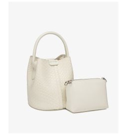 Simple niche woven pattern handbag bucket bag women's bag tide 2025 new senior sense shoulder bag crossbody bag (Color: rice-white)
