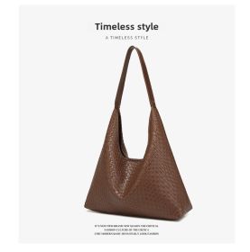 Soft Leather Weaving Underarm Shoulder Bag Large Capacity Sub Mother Bucket Bag Lazy Wind Tote Bag Shopping Travel Handbag (Color: caramel)