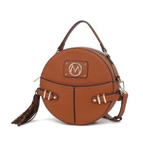 MKF Collection Gayle Crossbody Round Handbag Purse by Mia k. (Color: Cognac Brown, Material: Vegan Leather)