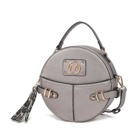 MKF Collection Gayle Crossbody Round Handbag Purse by Mia k. (Color: Pewter, Material: Vegan Leather)